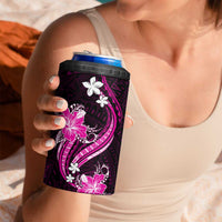 Pink Polynesian Pattern With Tropical Flowers 4 in 1 Can Cooler Tumbler