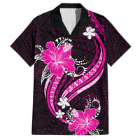 Pink Polynesian Pattern With Tropical Flowers Family Matching Tank Maxi Dress and Hawaiian Shirt LT05 Dad's Shirt - Short Sleeve Pink - Polynesian Pride