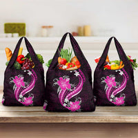Pink Polynesian Pattern With Tropical Flowers Grocery Bag