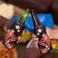 Red Polynesian Pattern With Tropical Flowers 4 in 1 Can Cooler Tumbler