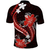 Red Polynesian Pattern With Tropical Flowers Polo Shirt LT05 - Polynesian Pride