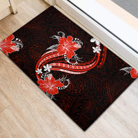 Red Polynesian Pattern With Tropical Flowers Rubber Doormat LT05 - Polynesian Pride