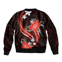 Red Polynesian Pattern With Tropical Flowers Sleeve Zip Bomber Jacket LT05 - Polynesian Pride