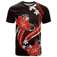 Red Polynesian Pattern With Tropical Flowers T Shirt LT05 Red - Polynesian Pride