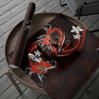 Red Polynesian Pattern With Tropical Flowers Wrapping Paper - Polynesian Pride