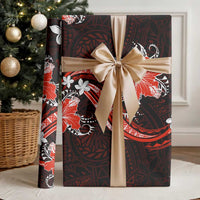 Red Polynesian Pattern With Tropical Flowers Wrapping Paper - Polynesian Pride