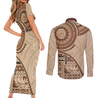 Samoa Siapo Pattern Simple Style Couples Matching Short Sleeve Bodycon Dress and Long Sleeve Button Shirt LT05 - Polynesian Pride