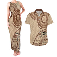 Samoa Siapo Pattern Simple Style Couples Matching Tank Maxi Dress and Hawaiian Shirt LT05 Brown - Polynesian Pride