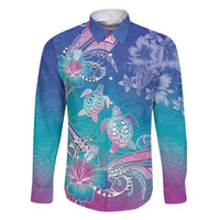 Polynesia Sea Turtle Couple Family Matching Off The Shoulder Long Sleeve Dress and Hawaiian Shirt Love Is Life