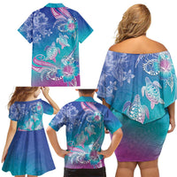Polynesia Sea Turtle Couple Family Matching Off Shoulder Short Dress and Hawaiian Shirt Love Is Life