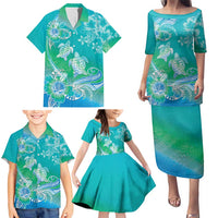 Polynesia Sea Turtle Couple Family Matching Puletasi and Hawaiian Shirt I Am Turtley In Love With You