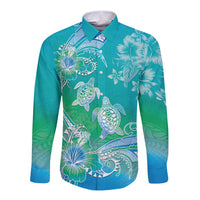 Polynesia Sea Turtle Couple Long Sleeve Button Shirt I Am Turtley In Love With You LT05 Unisex Turquoise - Polynesian Pride