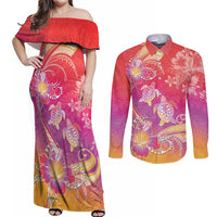 Polynesia Sea Turtle Couple Couples Matching Off Shoulder Maxi Dress and Long Sleeve Button Shirt One Soul One Love LT05 Red - Polynesian Pride