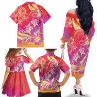 Polynesia Sea Turtle Couple Family Matching Off The Shoulder Long Sleeve Dress and Hawaiian Shirt One Soul One Love