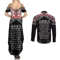 New Zealand Aotearoa Couples Matching Summer Maxi Dress and Long Sleeve Button Shirt Traditional Kapa Haka