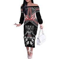 New Zealand Aotearoa Family Matching Off The Shoulder Long Sleeve Dress and Hawaiian Shirt Traditional Kapa Haka
