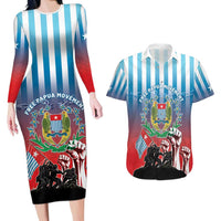 Personalised Free West Papua Couples Matching Long Sleeve Bodycon Dress and Hawaiian Shirt One People One Soul Unique Style - Polynesian Pride