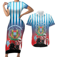 Personalised Free West Papua Couples Matching Short Sleeve Bodycon Dress and Hawaiian Shirt One People One Soul Unique Style LT05 Blue - Polynesian Pride