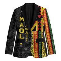 Hawaii Maoli Spirit Blazer Kakau Pattern With Flower Lei LT05 Unisex Black - Polynesian Pride