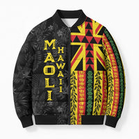 Hawaii Maoli Spirit Bomber Puffer Jacket Kakau Pattern With Flower Lei LT05 Unisex Black - Polynesian Pride