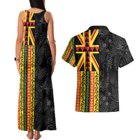 Hawaii Maoli Spirit Couples Matching Tank Maxi Dress and Hawaiian Shirt Kakau Pattern With Flower Lei - Polynesian Pride