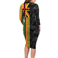 Hawaii Maoli Spirit Family Matching Long Sleeve Bodycon Dress and Hawaiian Shirt Kakau Pattern With Flower Lei - Polynesian Pride