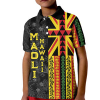 Hawaii Maoli Spirit Kid Polo Shirt Kakau Pattern With Flower Lei LT05 Kid Black - Polynesian Pride