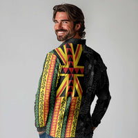 Hawaii Maoli Spirit Long Sleeve Polo Shirt Kakau Pattern With Flower Lei - Polynesian Pride