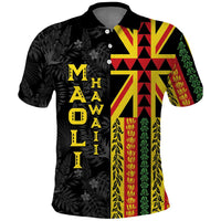 Hawaii Maoli Spirit Polo Shirt Kakau Pattern With Flower Lei LT05 Black - Polynesian Pride