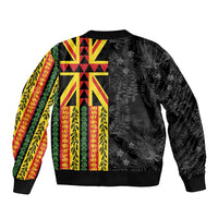 Hawaii Maoli Spirit Sleeve Zip Bomber Jacket Kakau Pattern With Flower Lei LT05 - Polynesian Pride