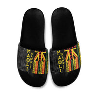 Hawaii Maoli Spirit Slide Sandals Kakau Pattern With Flower Lei LT05 Black - Polynesian Pride