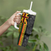 Hawaii Maoli Spirit Tumbler With Handle Kakau Pattern With Flower Lei LT05 - Polynesian Pride