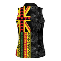 Hawaii Maoli Spirit Women Sleeveless Polo Shirt Kakau Pattern With Flower Lei - Polynesian Pride