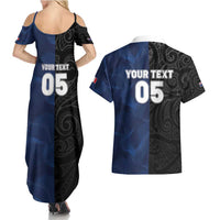 France And New Zealand Rugby Custom Couples Matching Summer Maxi Dress and Hawaiian Shirt Les Bleus Rooster With Maori Tiki - Polynesian Pride