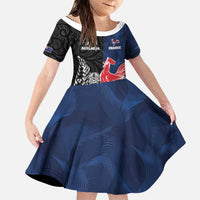 France And New Zealand Rugby Custom Family Matching Puletasi and Hawaiian Shirt Les Bleus Rooster With Maori Tiki LT05 Daughter's Dress Black - Polynesian Pride