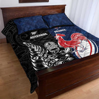 France And New Zealand Rugby Quilt Bed Set Les Bleus Rooster With Maori Tiki LT05 - Polynesian Pride