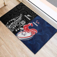 France And New Zealand Rugby Rubber Doormat Les Bleus Rooster With Maori Tiki LT05 - Polynesian Pride