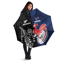 France And New Zealand Rugby Umbrella Les Bleus Rooster With Maori Tiki LT05 - Polynesian Pride