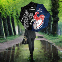 France And New Zealand Rugby Umbrella Les Bleus Rooster With Maori Tiki LT05 - Polynesian Pride