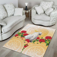 New Zealand Aotearoa Cockatoo Area Rug Maori Pattern With Pohutukawa Flowers LT05 - Polynesian Pride