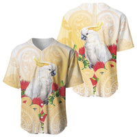 New Zealand Aotearoa Cockatoo Baseball Jersey Maori Pattern With Pohutukawa Flowers LT05 - Polynesian Pride