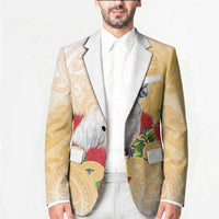 New Zealand Aotearoa Cockatoo Blazer Maori Pattern With Pohutukawa Flowers