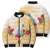 New Zealand Aotearoa Cockatoo Bomber Puffer Jacket Maori Pattern With Pohutukawa Flowers