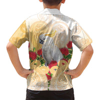 New Zealand Aotearoa Cockatoo Family Matching Short Sleeve Bodycon Dress and Hawaiian Shirt Maori Pattern With Pohutukawa Flowers LT05 - Polynesian Pride