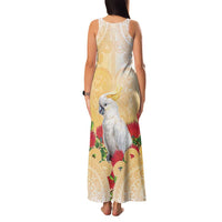 New Zealand Aotearoa Cockatoo Family Matching Tank Maxi Dress and Hawaiian Shirt Maori Pattern With Pohutukawa Flowers
