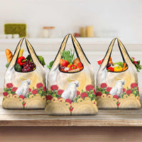 New Zealand Aotearoa Cockatoo Grocery Bag Maori Pattern With Pohutukawa Flowers LT05 3-pack One Size Beige - Polynesian Pride