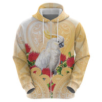 New Zealand Aotearoa Cockatoo Hoodie Maori Pattern With Pohutukawa Flowers LT05 - Polynesian Pride