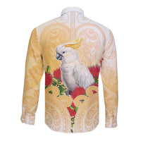 New Zealand Aotearoa Cockatoo Long Sleeve Button Shirt Maori Pattern With Pohutukawa Flowers