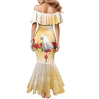 New Zealand Aotearoa Cockatoo Mermaid Dress Maori Pattern With Pohutukawa Flowers