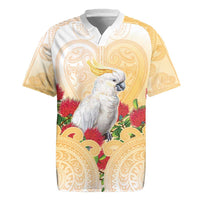 New Zealand Aotearoa Cockatoo Rugby Jersey Maori Pattern With Pohutukawa Flowers LT05 Beige - Polynesian Pride